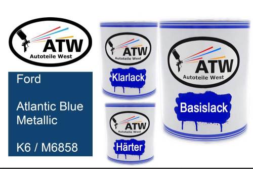 Ford, Atlantic Blue Metallic, K6 / M6858: 1L Lackdose + 1L Klarlack + 500ml Härter - Set, von ATW Autoteile West.